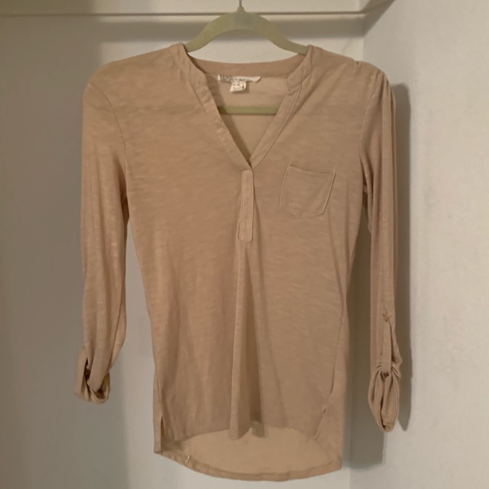 Fitted Tan V-Neck Top
